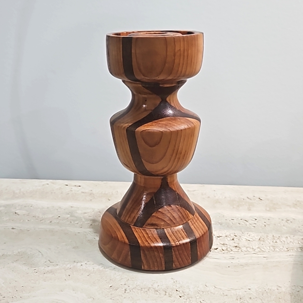 Rustic Butcher Block Wooden Candle Holder